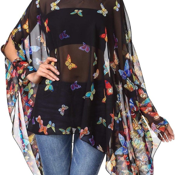 Multicolor, butterfly, beach, cover-up, sheer, one size - Picture 3 of 3